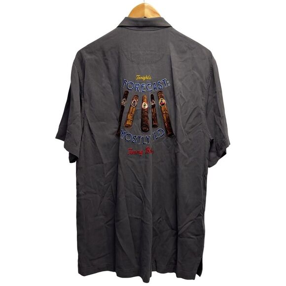 Tommy Bahama Other - Tommy Bahama Mens M Hawaiian Silk Gray Cigar Shirt Tonights Forecast Mostly Wild